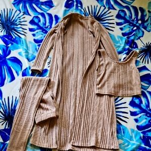 Tan Ribbed Knit Three-Piece Set